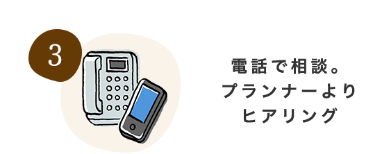 電話で相談。プランナーよりヒアリング